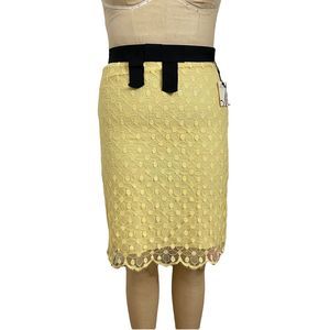 NWT Milly butter yellow lace scalloped trim hem w/ black bow waist detail sz 6